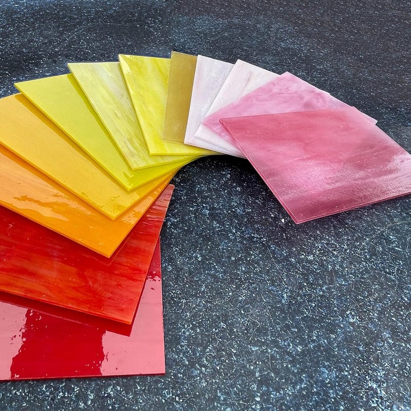 LITMIND 12 Sheets Stained Glass Variety Pack, 4 x 6 Inch Cathedral Art, Mosaic Supplies for Crafts, Sheets for Making Projects (Opaque/Red, Yellow and Pink Mixed) - Image 5